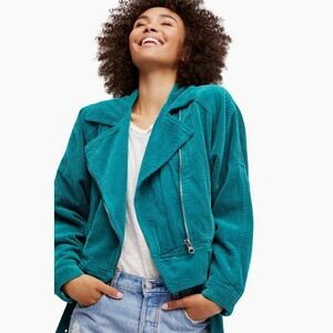 Free People Corduroy Jacket Womens M Green Dolman Sleeve Moto Vintage Inspired